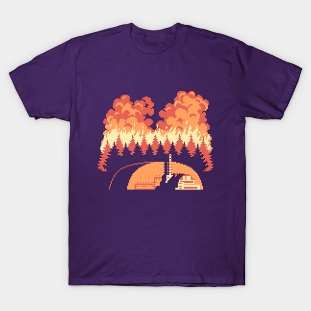 Chernobyl Forest Wildfire Retro Style T-Shirt by Maxim V. Sivokon